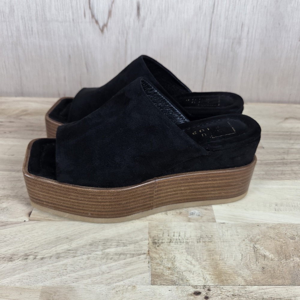 SHUSHOP Karlie Womens Black Suede Platform Slide Sandals Open Toe Slip-On Sz 7.5 - Picture 3 of 10